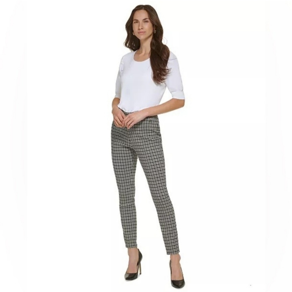 TOMMY HILFIGER Women'sHoundstooth-Print Stretch Pull-On Pants EUC Retro Pin-Up